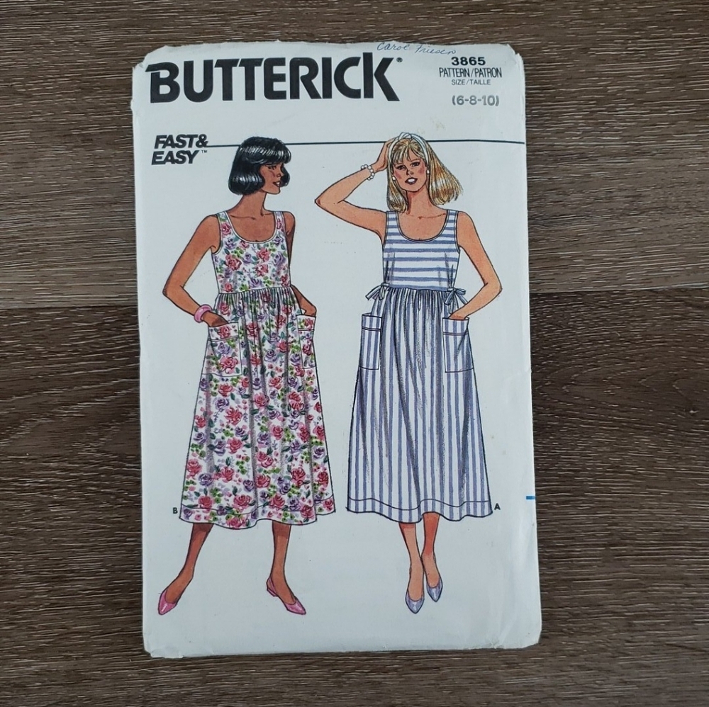 Vintage 1986 Uncut Butterick Fast & Easy Dress sewing Pattern 3865, Size 6-8-10